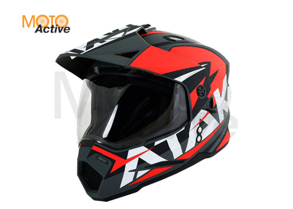 Шлем (мотард) Ataki JK802 Rampage, красный/серый матовый